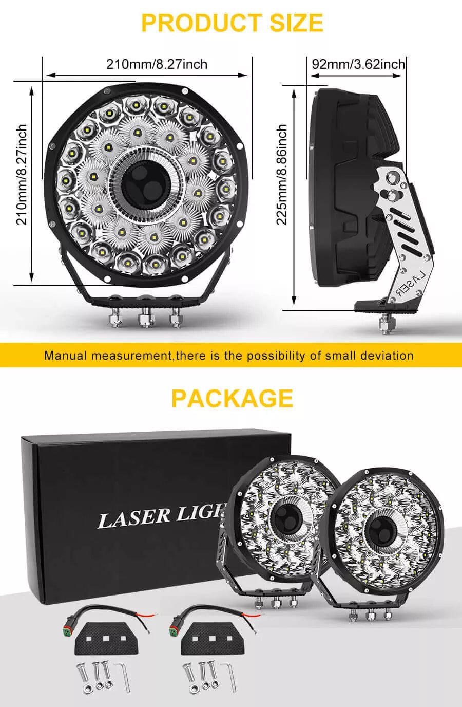 330W Laser / LED Spotlights Set - 8.5" - Wiring Harness Included - Jaguar Fitness