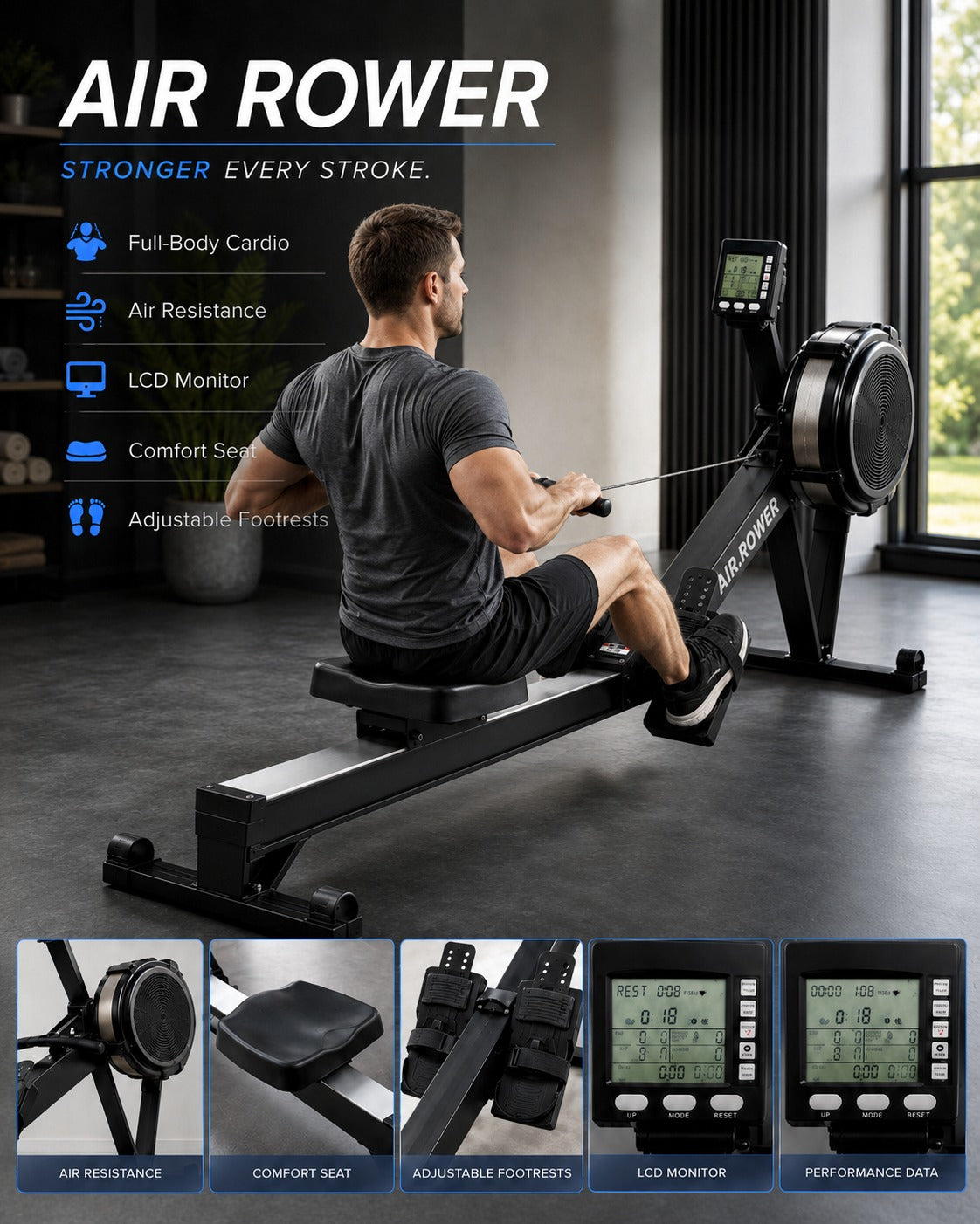 Air Rowing Machine - Light Commercial